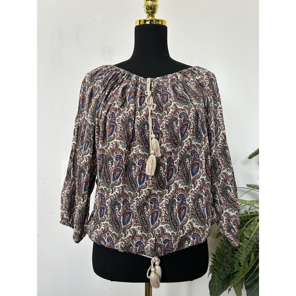 Denim Supply Ralph Lauren Paisley Peasant‎ Top Boho Blouse Tassel Crochet Sz M